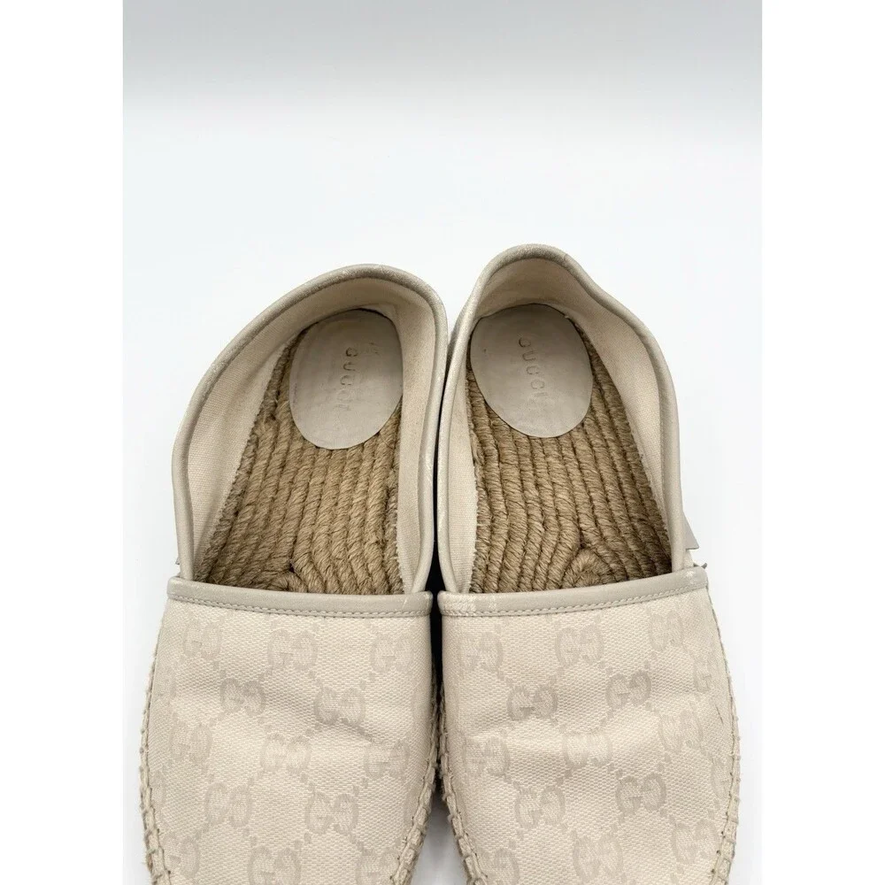 Gucci Off White/Cream GG Canvas and Leather Slip On Espadrille Flats EU 37.5